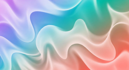 An abstract background featuring smooth, flowing waves of vibrant teal, purple, and orange colors.の素材