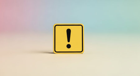 (1291) showing yellow square warning sign with black exclamation mark and border on a soft gradient background. resolutionの素材