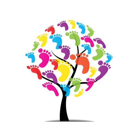 vector tree, foot, paw, print isolated on white backgroundのイラスト素材