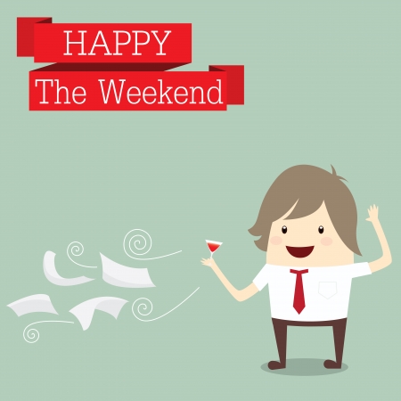 businessman is drinking red wine happy at the weekend relax time after work hard, business conceptのイラスト素材