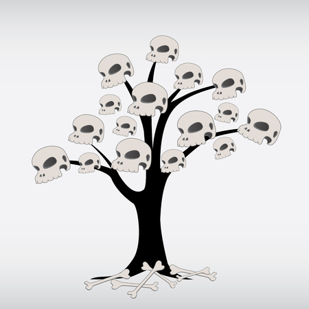 skull human and bone dark tree vintage isolatedのイラスト素材