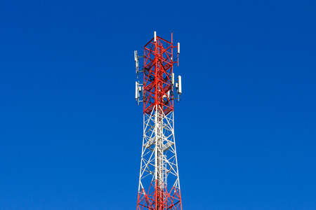 telephone pole telecommunications tower on blue sky background