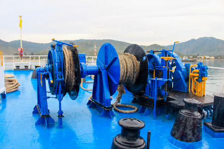 winch with rope anchor of ferry to samuiの写真素材