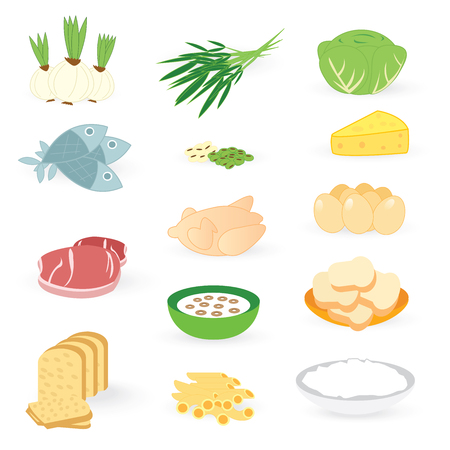 set bakery vegetable and meat isolated on white backgroundのイラスト素材