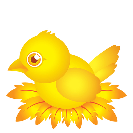 golden bird baby cartoon character with featherのイラスト素材