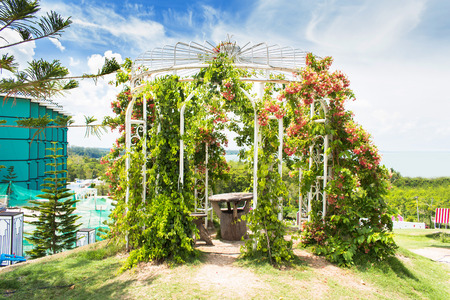 floral arch and landscape view in garden of 7 heaven krabi thailandのeditorial素材
