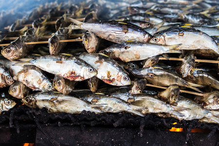 smoked fish from fishing village food industry at krabi thailandの写真素材