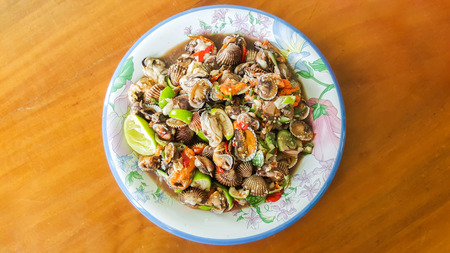 spicy cockle salad, yum hoi krangの写真素材