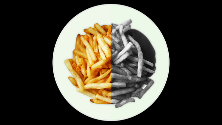 french fries, chips collateral fat highest calorie and sodium, fat, unhealthy, fast food