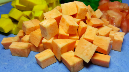fresh cut yam in vegetable plateの写真素材