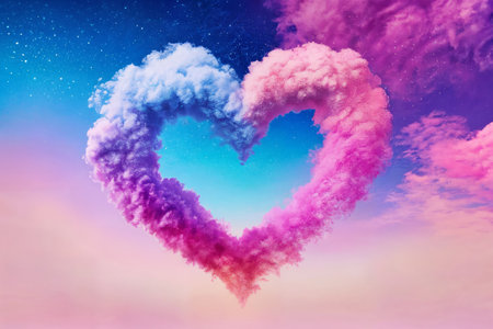 This is valentine day colorful clouds formed a heart shape in the sky glitter fantasy wallpaper backgroundの素材