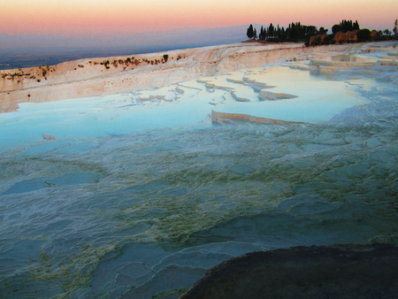 Great view of the Natural Spa of warm hot springs in Hierapolis, Turkey.の写真素材