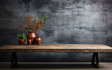 Empty wooden table and gray wall background. For product display montage. High quality photoの素材