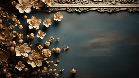 a black background with gold and blue flowers and leaves and a ladybug sitting on top of one of the flowers and a ladybug sitting on the other side of the flowers. Islamic Background and wallpaperの素材