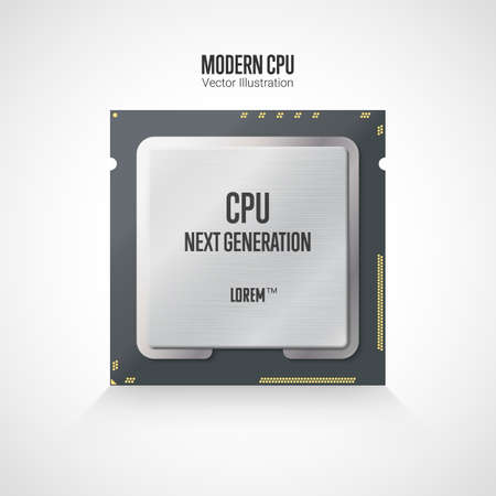 A modern computer processor. Front side. Realistic vector illustration isolated on white background.