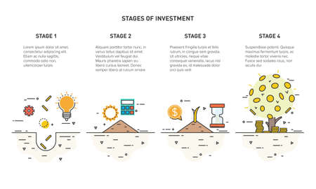 Flat line icon concept of Money Growth, Invest. Stages of investment. The growth of the money tree. Vector illustration.のイラスト素材