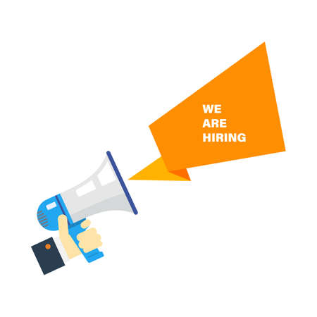 Megaphone With We're Hiring Speech. Vector illustrationのイラスト素材
