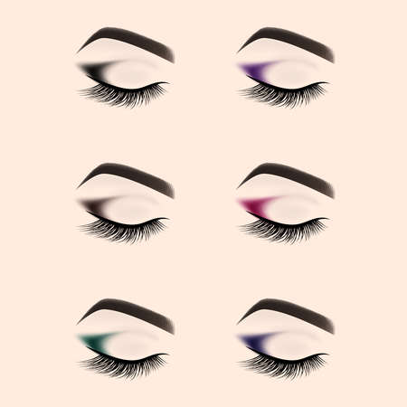 Set of eye makeup. Closed eye with long eyelashes. Vector illustration.のイラスト素材
