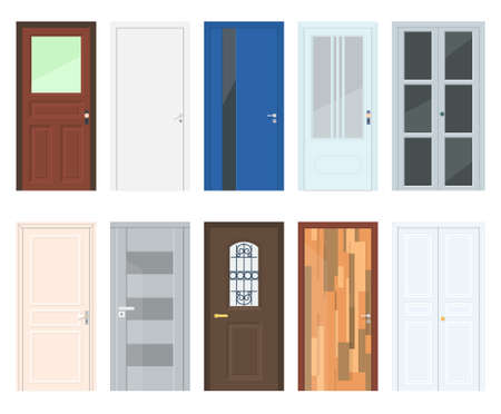 Office and apartment doors. A set of modern and classic doors vector illustration.のイラスト素材