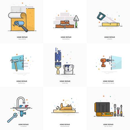 A set of home repair icons vector linear illustration.のイラスト素材