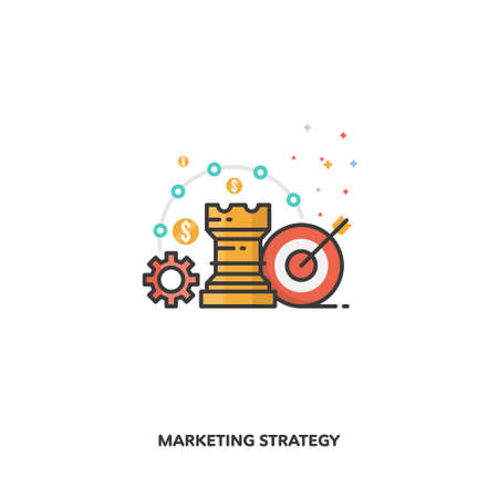 Marketing strategy concept design, with target and gear icons. Vector line designのイラスト素材