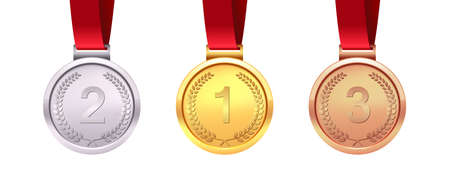 A set of gold, silver and bronze medals. Medal winners. Isolated on white background.