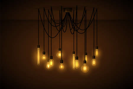Realistic loft style hanging lamp. Incandescent lamp. Vector illustration