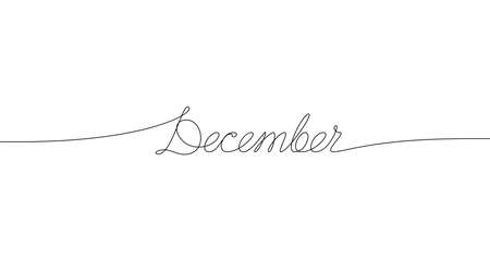 DECEMBER handwritten inscription. Hand drawn lettering. Calligraphy. One line drawing of word. Vector illustrationのイラスト素材