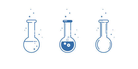 A chemical flask. Icons set. Equipment for chemical laboratory. Line design. Vector illustration.のイラスト素材