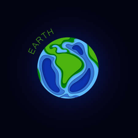 Earth. Planet in paper cut style. Vector illustrationのイラスト素材
