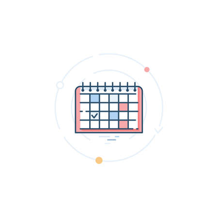 Desk calendar with marked dates and tasks. Time and task management. Icon in a flat linear style.のイラスト素材