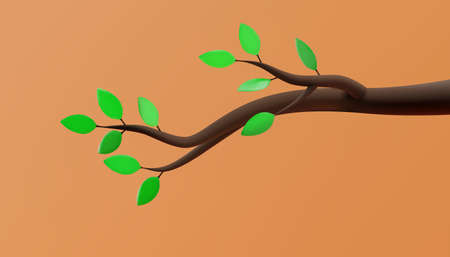 Tree branch with green leaves in cartoon style. 3D illustration. Vector.のイラスト素材