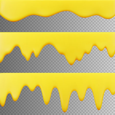 Flowing honey in cartoon 3d style. Set of elements isolated on a transparent background. Vector illustrationのイラスト素材