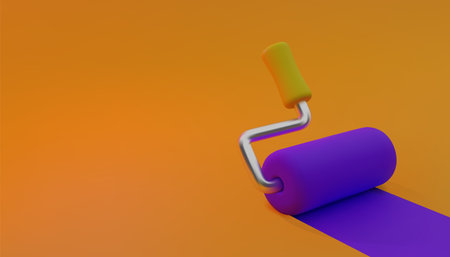 Paint roller in cartoon style. 3D background. Vector illustrationのイラスト素材