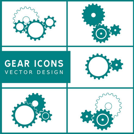 5 sets of green mechanical gear icons on white background. Vector illustration.のイラスト素材