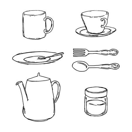 Drink set illustration with hand drawn style. Vector doodle collection.のイラスト素材