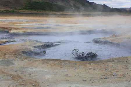 Hverir, geothermal area in Iceland with pools and gas vents.の写真素材