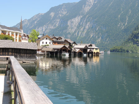 Hallstatt, beautiful Austrian town on the shores of a lake.の写真素材