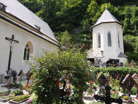 Hallstatt, beautiful Austrian town on the shores of a lake.の写真素材