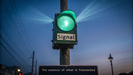 A glowing green traffic signal at night, radiating light, represents permission and guidance for travel, perfect for conveying concepts of movement and controlled progression.の素材