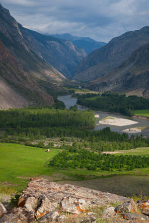 River gorge in the mountains Chulyshman Russian Altaiの写真素材