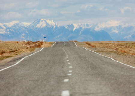 country road across the steppeの写真素材