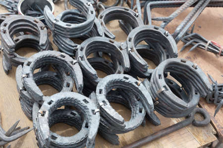 Unusual horseshoe on the market in Mongoliaの写真素材