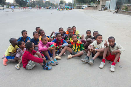Children playing street football in Ethiopiaのeditorial素材