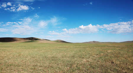 Blue sky over the steppes of Mongoliaの写真素材