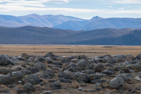 Royal burial mounds in the valley of the kings in Altaiの写真素材