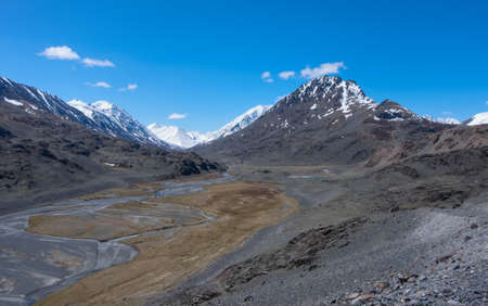 Trough valleys in the mountains of Central Asia.の写真素材