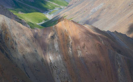 Motley mountains built of sedimentary materialsの写真素材