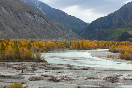 Autumn river in the Altai mountainsの写真素材