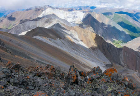 Multi-colored mountains of sedimentary rocksの写真素材